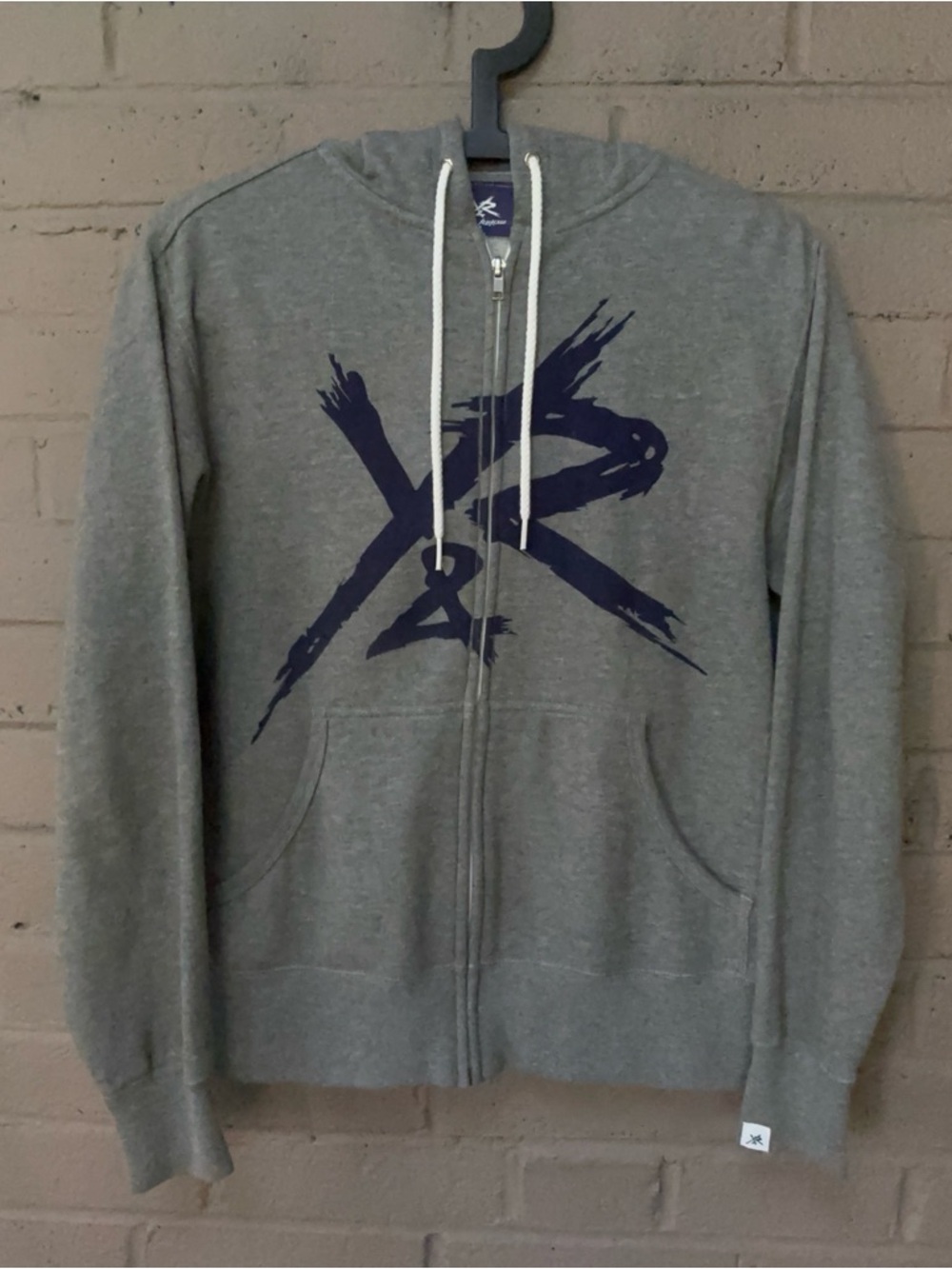 Young & Reckless Gray Zip-Up Hoodie with Navy Graphic S